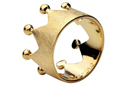 SILBERMOOS Damen Ring Krone Kronenring gebürstet elegant vergoldet Sterling Silber 925, Größe:52 von SILBERMOOS