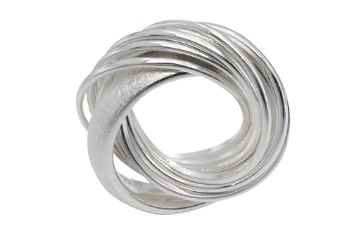 SILBERMOOS Damen Ring Mehrfachring massiv 10 Einzelringe gebürstet glänzend Sterling Silber 925, Größe:52 von SILBERMOOS