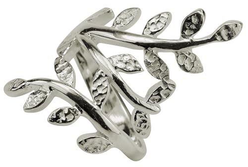 SILBERMOOS Damen Ring Motivring Blatt Zweig filigran 925 Sterling Silber, Größe:60 von SILBERMOOS