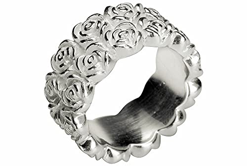 SILBERMOOS Damen Ring Rosenring doppelt Bandring Blume Blüte massiv 925 Sterling Silber, Größe:52 von SILBERMOOS