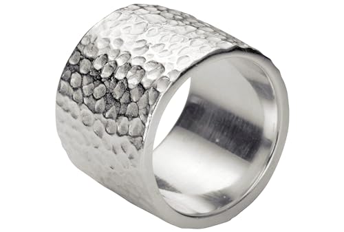 SILBERMOOS Damen Ring breiter Bandring gehämmert mit Strukturen massiv schwer matt 925 Sterling Silber, Größe:64 von SILBERMOOS
