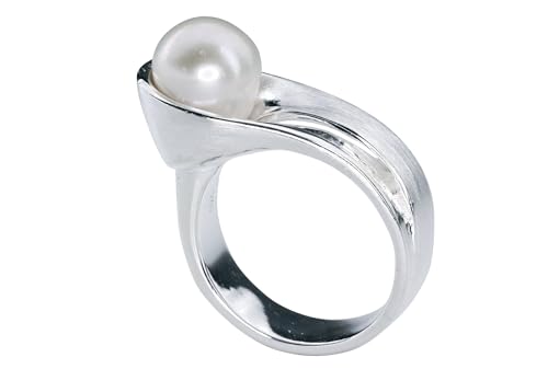 SILBERMOOS Damen Ring mit Perle Design geschwungen massiv Sterling Silber 925, Größe:54 von SILBERMOOS