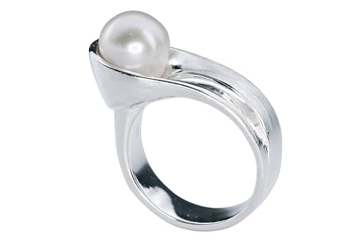 SILBERMOOS Damen Ring mit Perle Design geschwungen massiv Sterling Silber 925, Größe:56 von SILBERMOOS