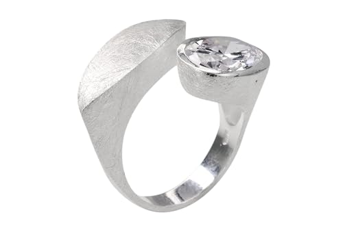 SILBERMOOS Damen Ring mit Zirkonia Diamantschliff Design Motiv Ring breit offen strahlend Sterling Silber 925, Größe:58 von SILBERMOOS