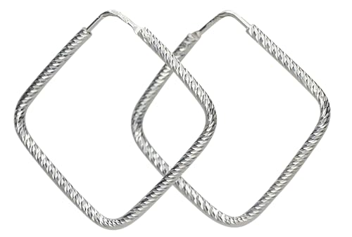 SILBERMOOS Damen quadratische Creolen Quadrat Viereck viereckige glänzend diamantiert 925 Sterling Silber Ohrringe von SILBERMOOS