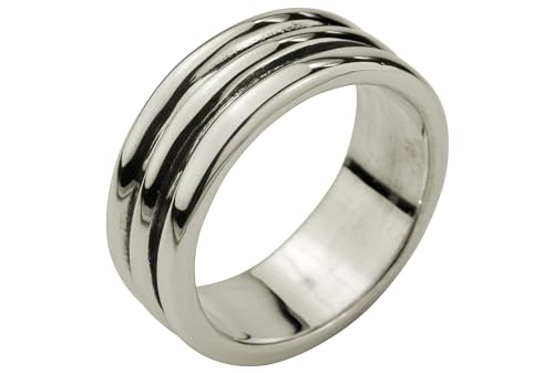 SILBERMOOS Herren Ring in Streifen-Optik massiv geschwärzt 925 Sterling Silber modern cool, Größe:64 von SILBERMOOS