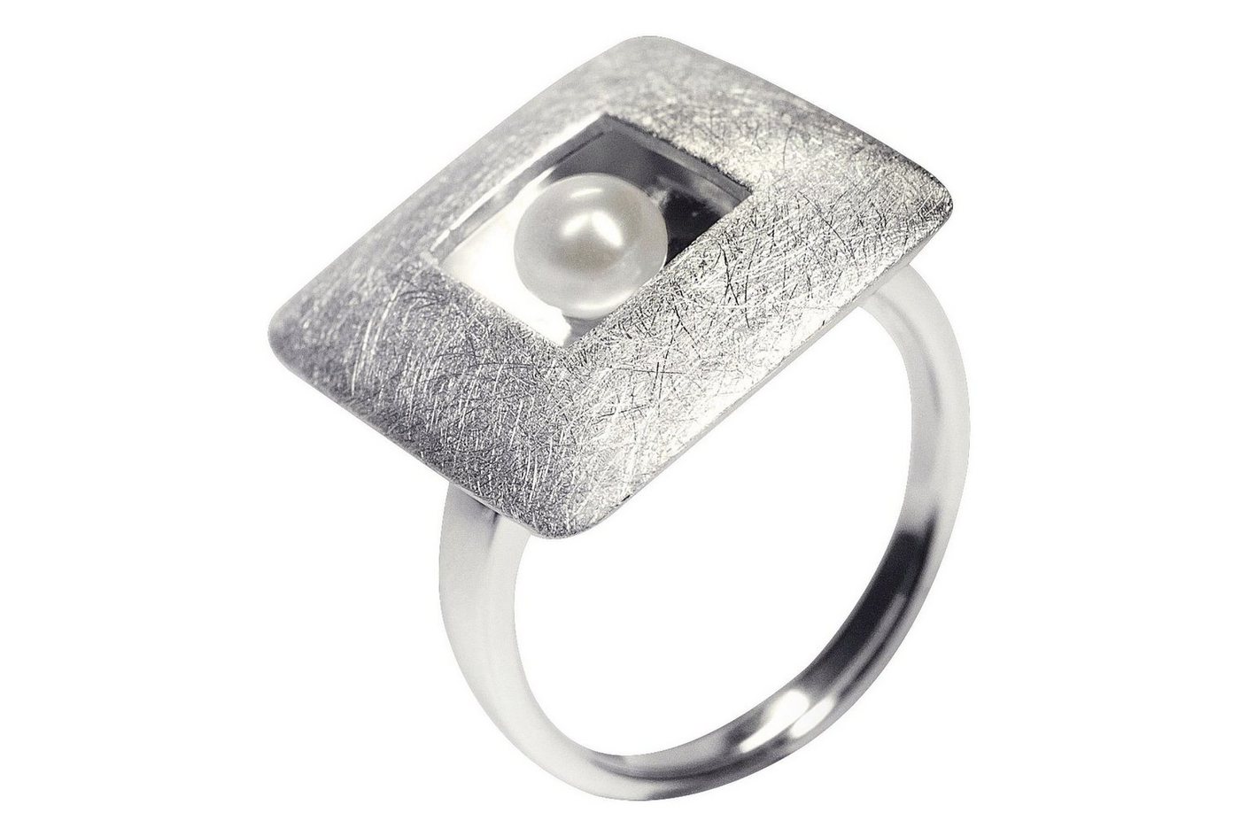 SILBERMOOS Perlenring XL Ring Quadrat mit Perle", 925 Sterling Silber" von SILBERMOOS