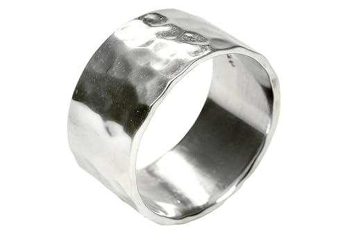 SILBERMOOS Ring Damen Herren Partner Ring Bandring glänzend gehämmert breit Sterling Silber 925, Größe:60 von SILBERMOOS