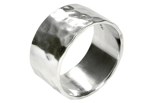 SILBERMOOS Ring Damen Herren Partner Ring Bandring glänzend gehämmert breit Sterling Silber 925, Größe:58 von SILBERMOOS