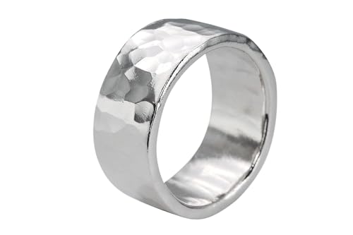 SILBERMOOS Ring Damenring Herrenring Partnerring Ehering Schmiedering Bandring gehämmert breit massiv Sterling Silber 925, Größe:56 von SILBERMOOS