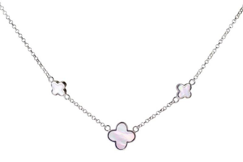 SILBERMOOS Statementkette Feines Kleeblatt-Collier mit Perlmutt, 925 Sterling Silber von SILBERMOOS
