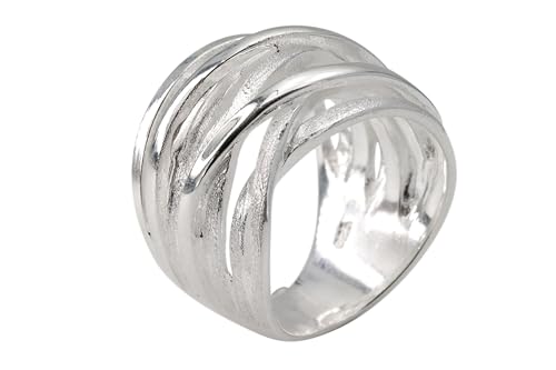 SILBERMOOS XL XXL Ringe in großen Größen Damen Ring Wickelring 9fach Bandring Design breit matt glänzend Sterling Silber 925, Größe 64 66 68 70, Größe:66 von SILBERMOOS