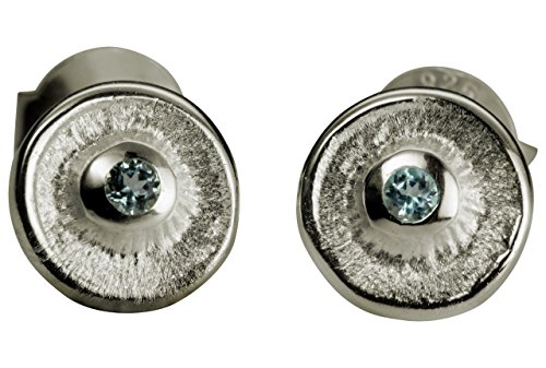 SILBERMOOS süße Damen Ohrstecker rund mit blauem Topas 925 Sterling Silber matt Ohrringe von SILBERMOOS