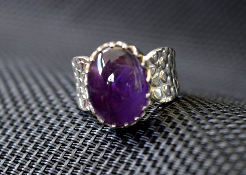 Silberring Edelstein Amethyst Breit Weit Statement Boho Hippie Gr 57 von SILBERSTEINSONNE