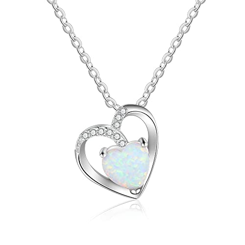 SILBERTALE Überzogene 14K Gold Opal Herz Halskette Damen CZ Multicolor Crystal Anhänger Gold 925 Sterling Silber Doppelschicht Anhänger Schlüsselbein zweireihige Kette Mehrschichtige Halskette von SILBERTALE