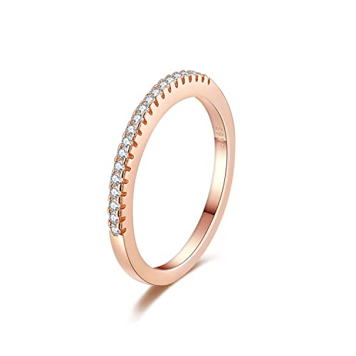 925 Sterling Silver 2MM Thin Rose Gold CZ Simulated Diamond Cubic Zirconia Ring Eternity Band Midi Knuckle Finger Engagement Wedding Band Stackable Rings For Her Size 44 von SILBERTALE