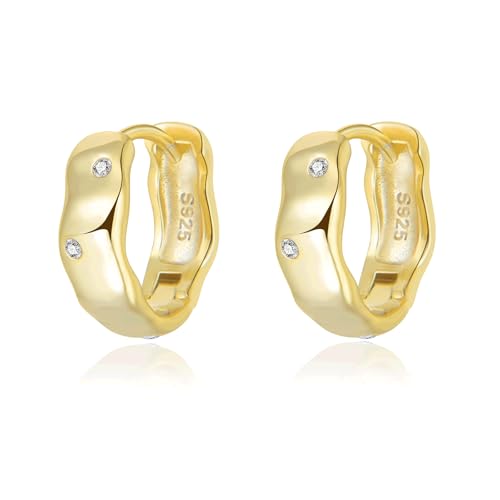 SILBERTALE Dicke Ohrringe Gold Creolen 9mm Silber 925 Klein Breit Kreolen Huggie Hypoallergen Ohrringe für Damen von SILBERTALE