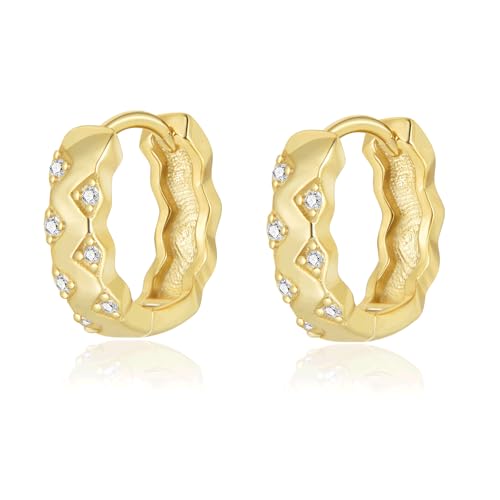 SILBERTALE Dicke Ohrringe Gold Creolen 8mm Silber 925 Klein Breit Kreolen Huggie Hypoallergen Ohrringe für Damen von SILBERTALE