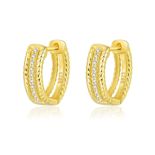 SILBERTALE Dicke Ohrringe Gold Creolen 8mm Silber 925 Klein Breit Kreolen Huggie Hypoallergen Ohrringe für Damen von SILBERTALE
