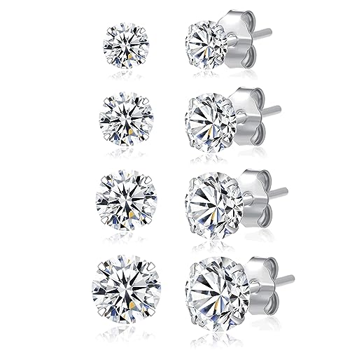 SILBERTALE 4 Paar 925 Sterling Silber Cubic Zirkonia Ohrstecker Set 3-8mm für Männer Frauen von SILBERTALE