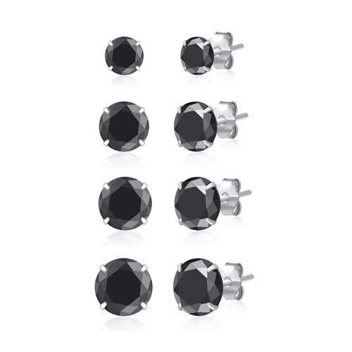 SILBERTALE 4 Paar 925 Sterling Silber Schwarz Cubic Zirkonia 3mm-8mm CZ Ohrstecker Männer Frauen von SILBERTALE