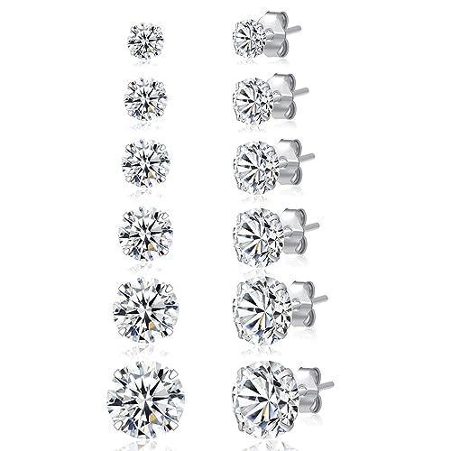 SILBERTALE 6 Paar 925 Sterling Silber Cubic Zirkonia Ohrstecker Set 3-8mm für Männer Frauen von SILBERTALE