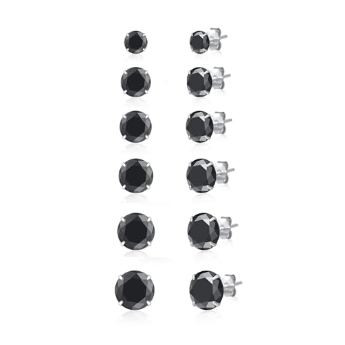SILBERTALE 6 Paar 925 Sterling Silber Schwarz Cubic Zirkonia 3mm-8mm CZ Ohrstecker Männer Frauen von SILBERTALE
