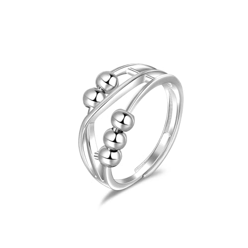 SILBERTALE 925 Sterling Silber Fidget Ring Angst Ringe für Frauen Einstellbare Daumen Ring Cubic Zirkonia Stress Ringe von SILBERTALE
