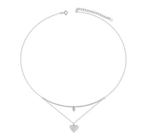 SILBERTALE 925 Sterling Silber Halskette mit Herz Anhänger Multi Layering-Ketten-Halsband Schmuck für Damen und Mädchen von SILBERTALE