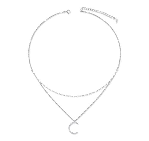 SILBERTALE 925 Sterling Silber Halskette mit Mond Anhänger Multi Layering-Ketten-Halsband Schmuck für Damen und Mädchen von SILBERTALE