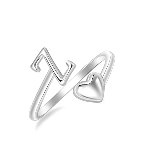 SILBERTALE 925 Sterling Silber Herz Ring mit Buchstaben Verstellbarer Größe 50 bis 58 Initiale A-Z Buchstabering individuellen Modeschmuck mit Geschenkbox von SILBERTALE