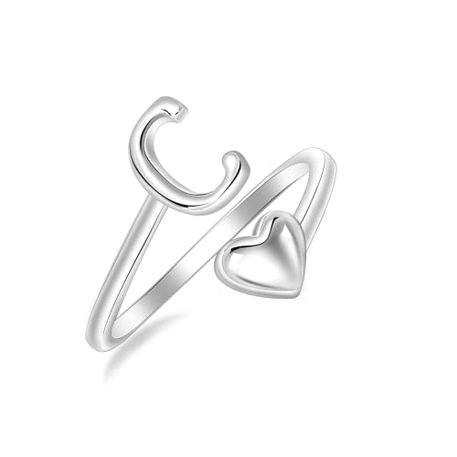 SILBERTALE 925 Sterling Silber Herz Ring mit Buchstaben Verstellbarer Größe 50 bis 58 Initiale A-Z Buchstabering individuellen Modeschmuck mit Geschenkbox von SILBERTALE