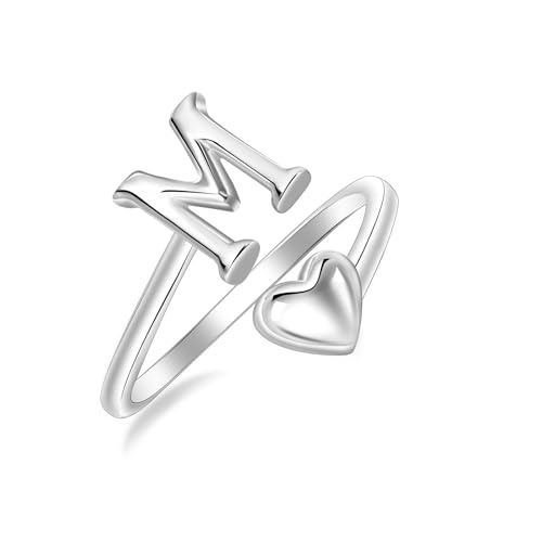 SILBERTALE 925 Sterling Silber Herz Ring mit Buchstaben Verstellbarer Größe 50 bis 58 Initiale A-Z Buchstabering individuellen Modeschmuck mit Geschenkbox von SILBERTALE
