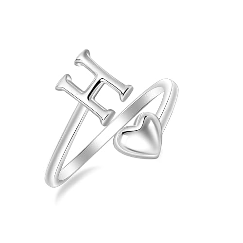 SILBERTALE 925 Sterling Silber Herz Ring mit Buchstaben Verstellbarer Größe 50 bis 58 Initiale A-Z Buchstabering individuellen Modeschmuck mit Geschenkbox von SILBERTALE