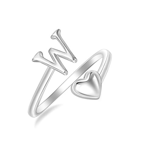SILBERTALE 925 Sterling Silber Herz Ring mit Buchstaben Verstellbarer Größe 50 bis 58 Initiale A-Z Buchstabering individuellen Modeschmuck mit Geschenkbox von SILBERTALE