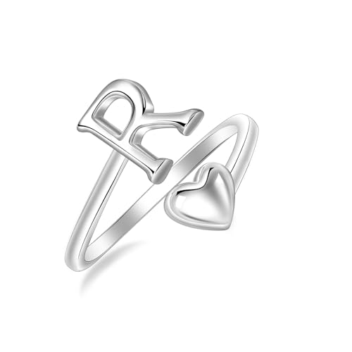 SILBERTALE 925 Sterling Silber Herz Ring mit Buchstaben Verstellbarer Größe 50 bis 58 Initiale A-Z Buchstabering individuellen Modeschmuck mit Geschenkbox von SILBERTALE