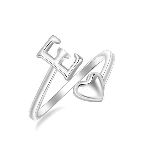 SILBERTALE 925 Sterling Silber Herz Ring mit Buchstaben Verstellbarer Größe 50 bis 58 Initiale A-Z Buchstabering individuellen Modeschmuck mit Geschenkbox von SILBERTALE