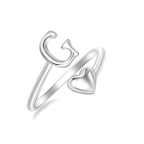 SILBERTALE 925 Sterling Silber Herz Ring mit Buchstaben Verstellbarer Größe 50 bis 58 Initiale A-Z Buchstabering individuellen Modeschmuck mit Geschenkbox von SILBERTALE