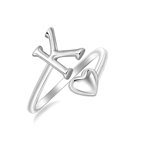 SILBERTALE 925 Sterling Silber Herz Ring mit Buchstaben Verstellbarer Größe 50 bis 58 Initiale A-Z Buchstabering individuellen Modeschmuck mit Geschenkbox SILBERTALE 925 Sterling Silber Herz Ring mit Buchstaben Verstellbarer Größe 50 bis 58 Initiale A-Z Buchstabering individuellen Modeschmuck mit Geschenkbox von SILBERTALE