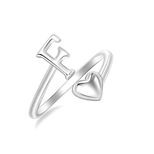 SILBERTALE 925 Sterling Silber Herz Ring mit Buchstaben Verstellbarer Größe 50 bis 58 Initiale A-Z Buchstabering individuellen Modeschmuck mit Geschenkbox von SILBERTALE