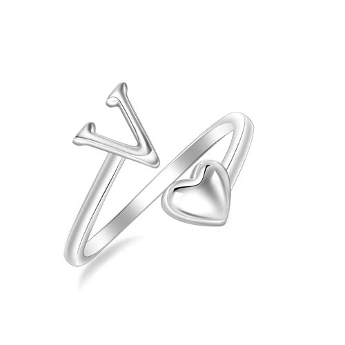 SILBERTALE 925 Sterling Silber Herz Ring mit Buchstaben Verstellbarer Größe 50 bis 58 Initiale A-Z Buchstabering individuellen Modeschmuck mit Geschenkbox von SILBERTALE