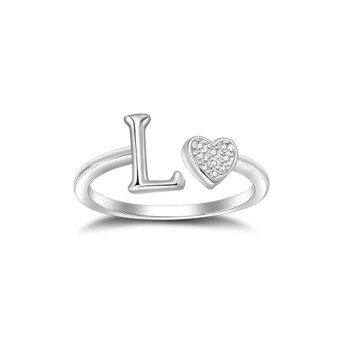 SILBERTALE 925 Sterling Silber Herz Ring mit Buchstaben Verstellbarer Größe 52 bis 58 Initiale A-Z Buchstabering individuellen Modeschmuck mit Geschenkbox von SILBERTALE