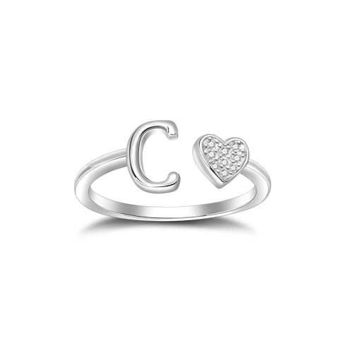 SILBERTALE 925 Sterling Silber Herz Ring mit Buchstaben Verstellbarer Größe 52 bis 58 Initiale A-Z Buchstabering individuellen Modeschmuck mit Geschenkbox von SILBERTALE