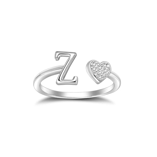 SILBERTALE 925 Sterling Silber Herz Ring mit Buchstaben Verstellbarer Größe 52 bis 58 Initiale A-Z Buchstabering individuellen Modeschmuck mit Geschenkbox von SILBERTALE