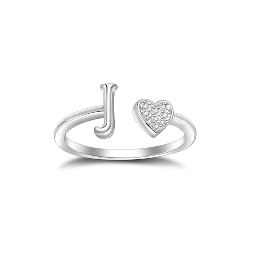 SILBERTALE 925 Sterling Silber Herz Ring mit Buchstaben Verstellbarer Größe 52 bis 58 Initiale A-Z Buchstabering individuellen Modeschmuck mit Geschenkbox von SILBERTALE