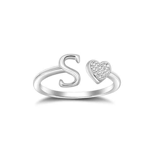 SILBERTALE 925 Sterling Silber Herz Ring mit Buchstaben Verstellbarer Größe 52 bis 58 Initiale A-Z Buchstabering individuellen Modeschmuck mit Geschenkbox von SILBERTALE
