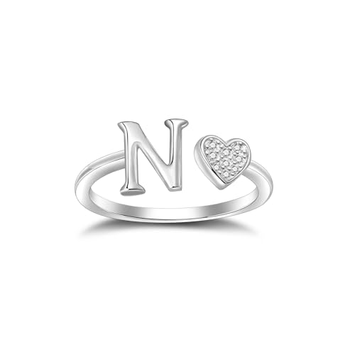 SILBERTALE 925 Sterling Silber Herz Ring mit Buchstaben Verstellbarer Größe 52 bis 58 Initiale A-Z Buchstabering individuellen Modeschmuck mit Geschenkbox von SILBERTALE