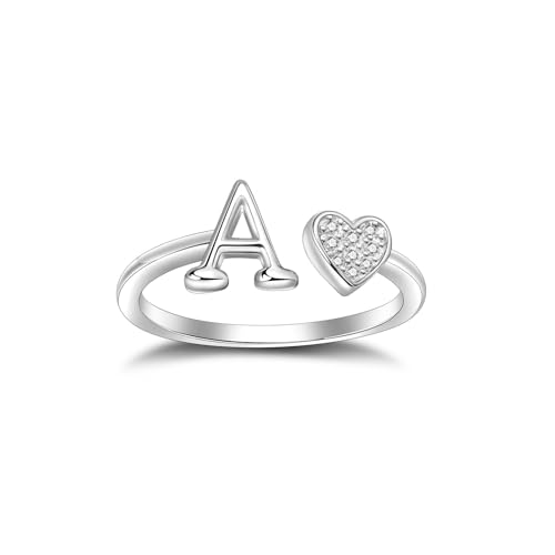 SILBERTALE 925 Sterling Silber Herz Ring mit Buchstaben Verstellbarer Größe 52 bis 58 Initiale A-Z Buchstabering individuellen Modeschmuck mit Geschenkbox von SILBERTALE