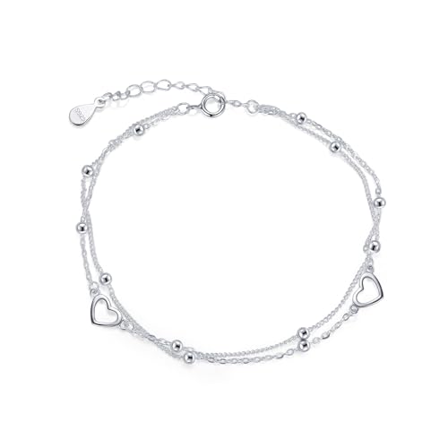 SILBERTALE 925 Sterling Silber Herz Stern Perlenarmband Layered Silber Charme Damen Freundschaft Schmuck Armbänder für Frauen von SILBERTALE