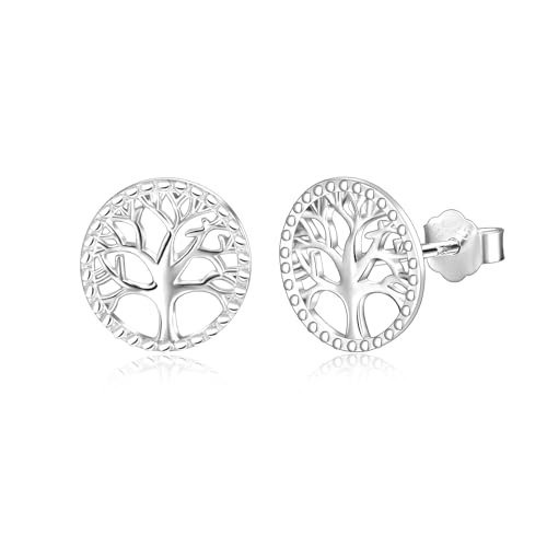 SILBERTALE 925 Sterling Silber Lebensbaum Ohrstecker für Damen Durchmesser 10mm Baum des Lebens Ohrringe mit Geschenkbox von SILBERTALE